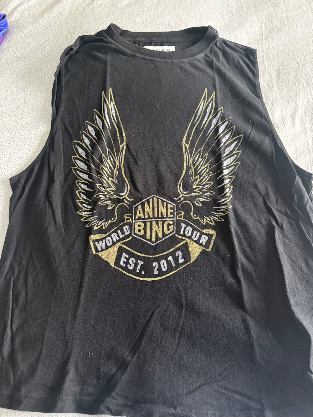 ANINE BING Kids' Black Graphic Muscle Tank - Gold Wing Logo